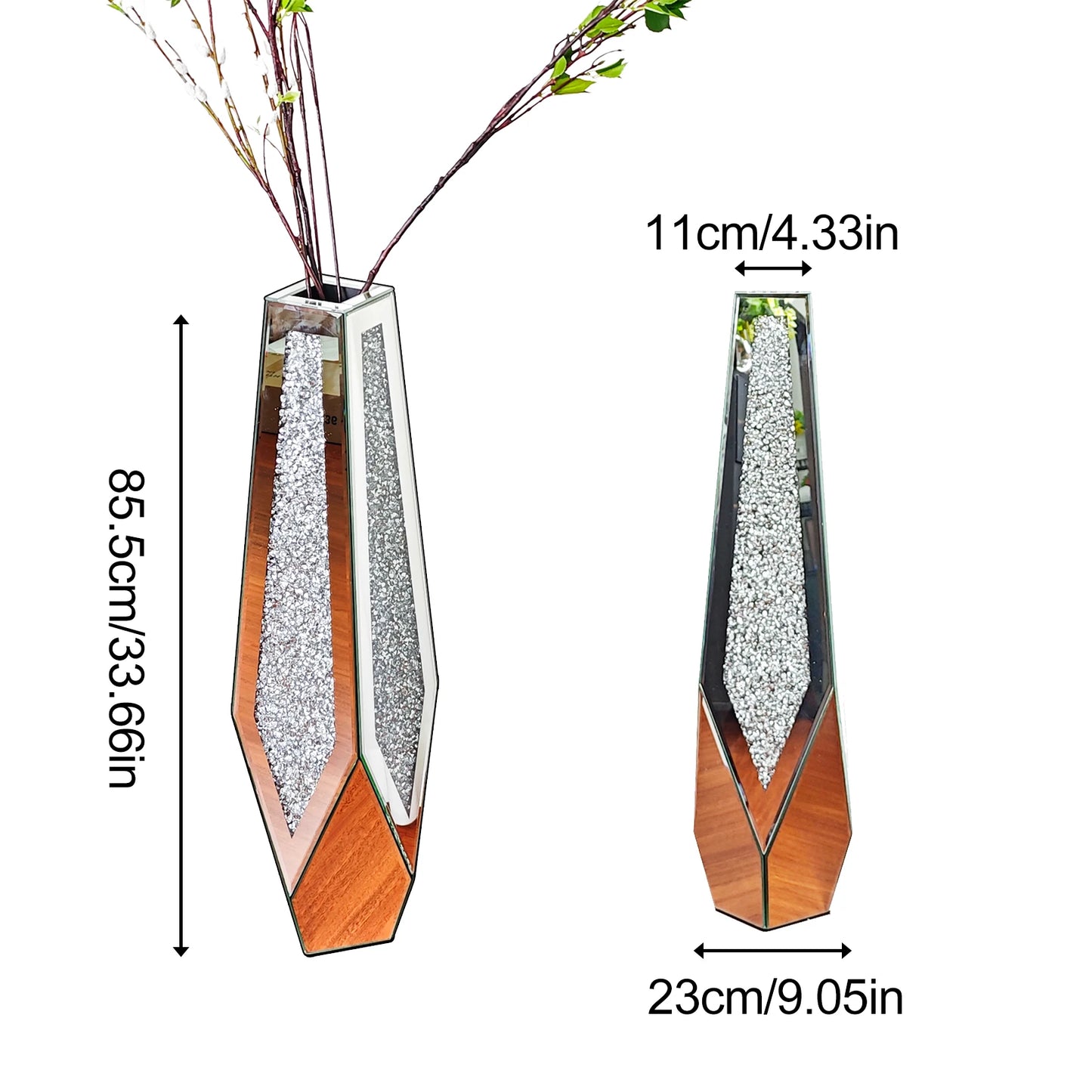 Function Tall Floor Mirror Vase With Crushed Diamond Glass
