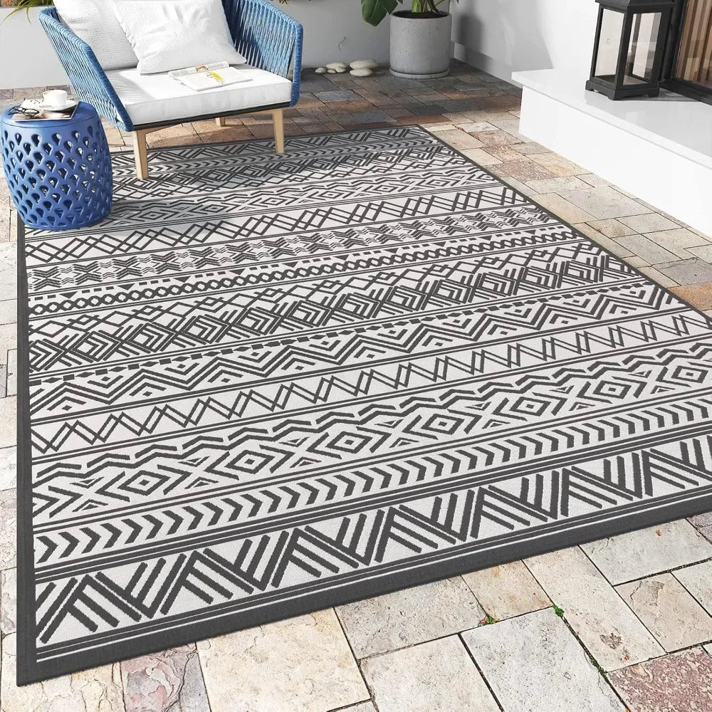 XMSJ Flatweave Outdoor Rug With Rubber Backing Non Slip