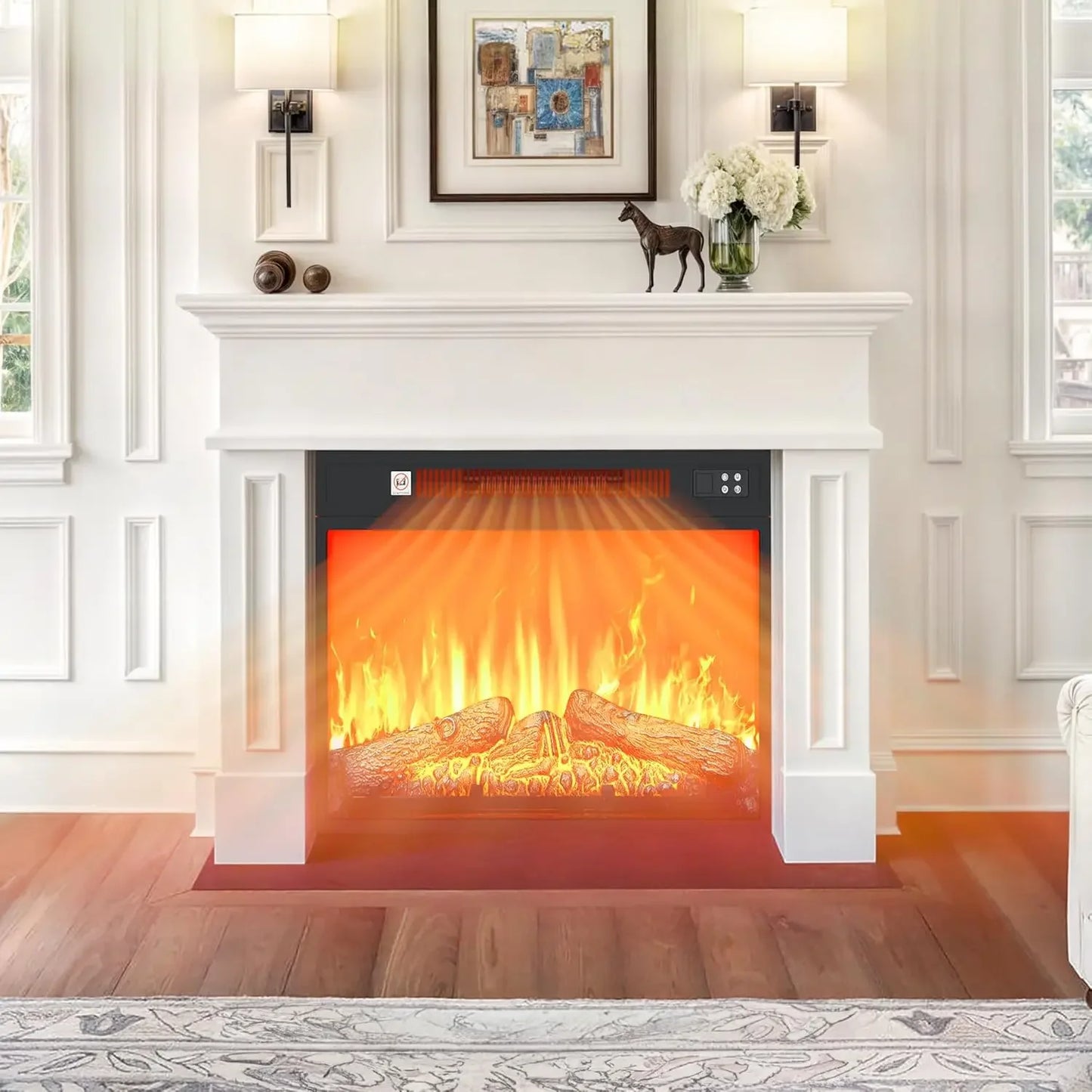 Electric Fireplace Insert With Remote Control, Adjustable Temperature And Timer