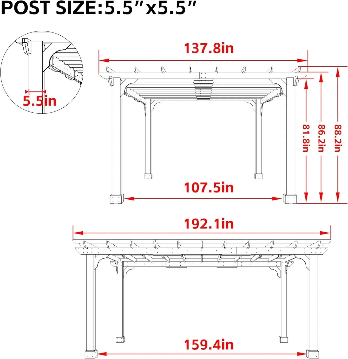 Cedar Wood Pergola Gazebo Flat Roof Outdoor Garden Patio Shelter