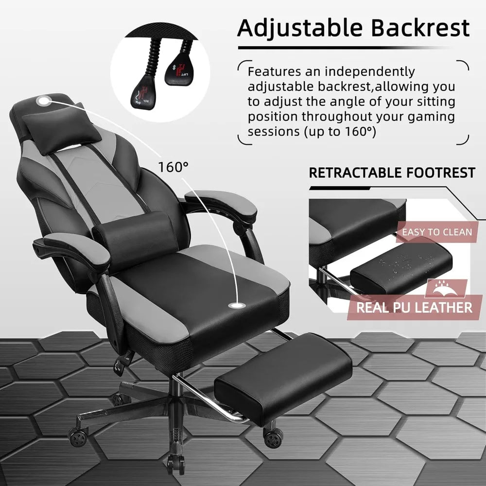 Gaming Chair With Footrest And Massage Lumbar Support