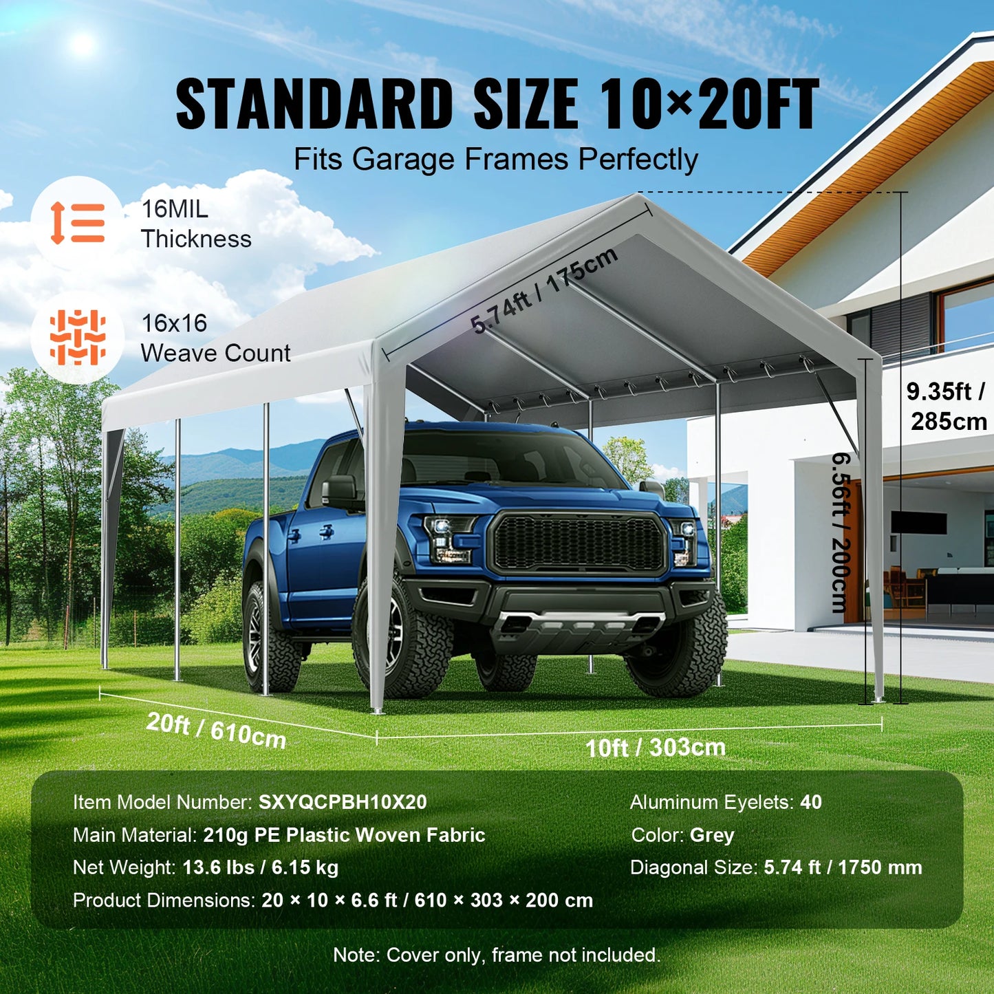 SucceBuy Carport Replacement Canopy Cover Heavy Duty Waterproof UV Protected