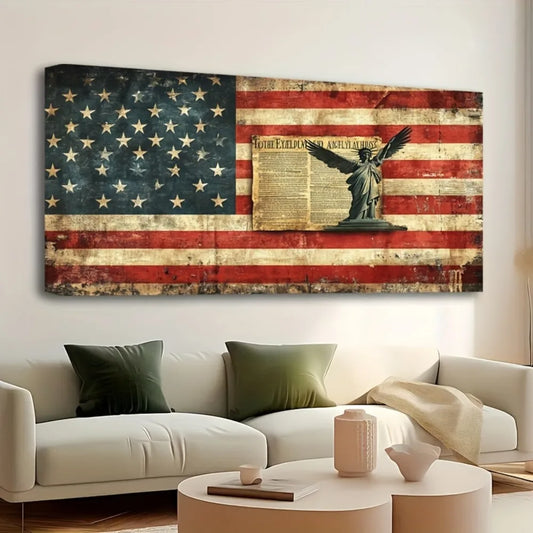 Hign-concerned Pine Wood Frame American Flag Canvas Mural