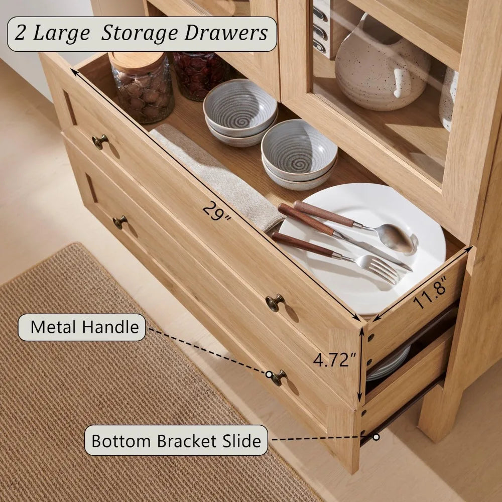 Ticify Kitchen Pantry Farmhouse Wood Cabinet 2 Drawers