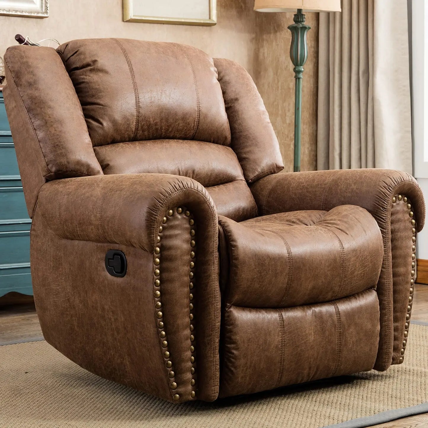 EBELLOCN Faux Leather Manual Recliner Chair For Living Room