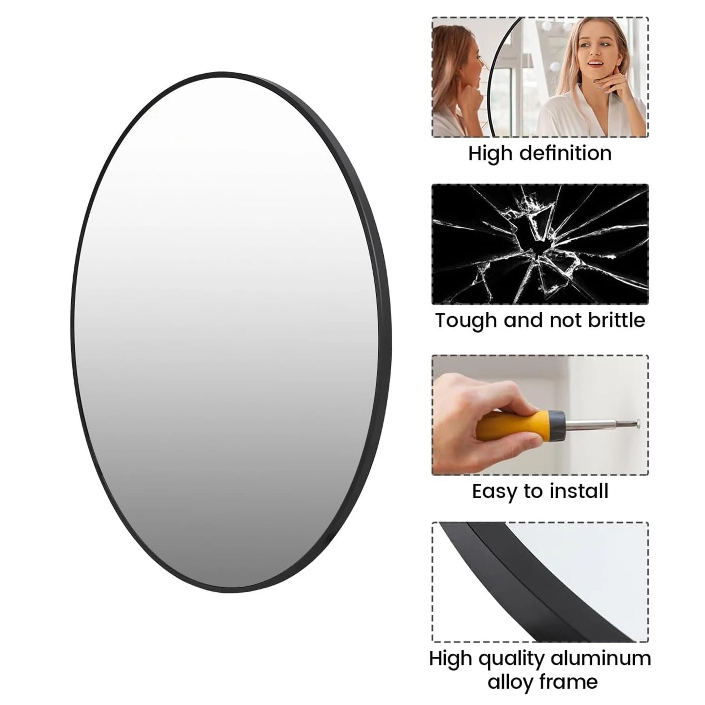HiMISS Round Wall Mirror With Metal Frame For Bathroom