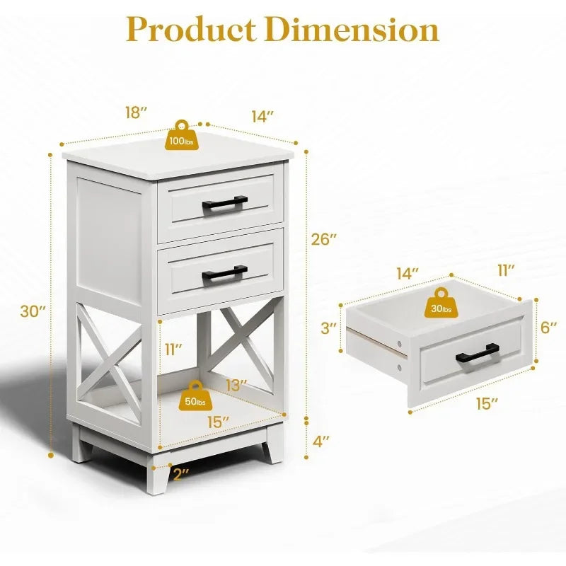 Hign-concerned Nightstand Set With 2 Drawers And Open Shelf