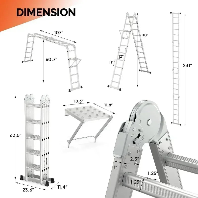 Hignconcerned Folding Ladder Extension 7 in 1 Aluminium