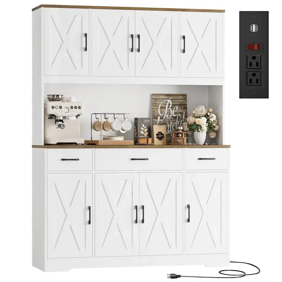 XMSJ Pantry Cabinet With Charging Station Kitchen Hutch