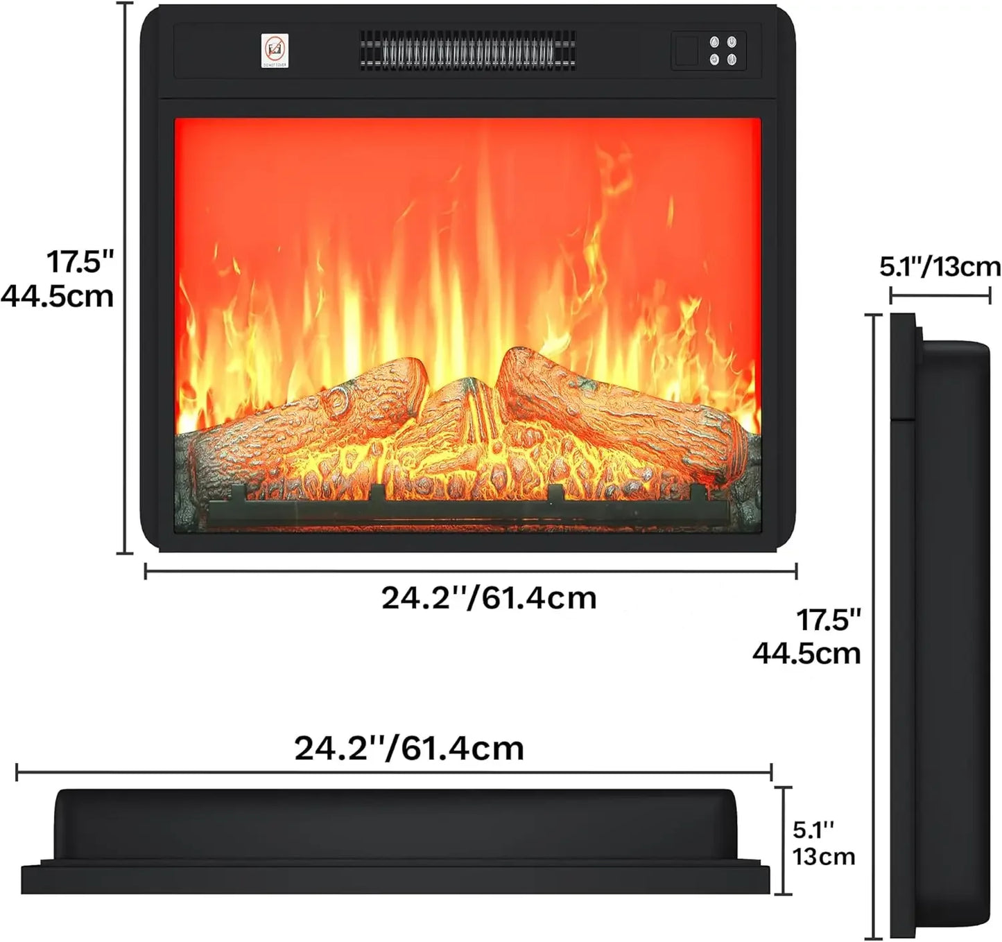 Electric Fireplace Insert With Remote Control, Adjustable Temperature And Timer