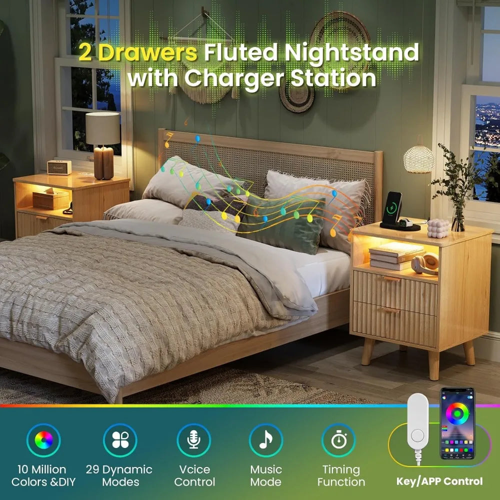 Color Nightstand With Charging Station And Fluted Panel