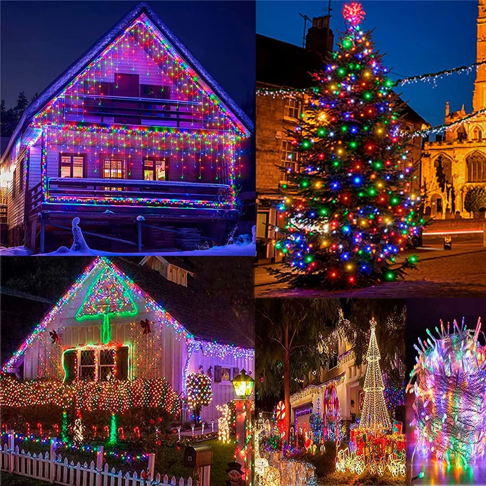 WELPUR Solar Icicle Curtain Lights 8 Modes Christmas