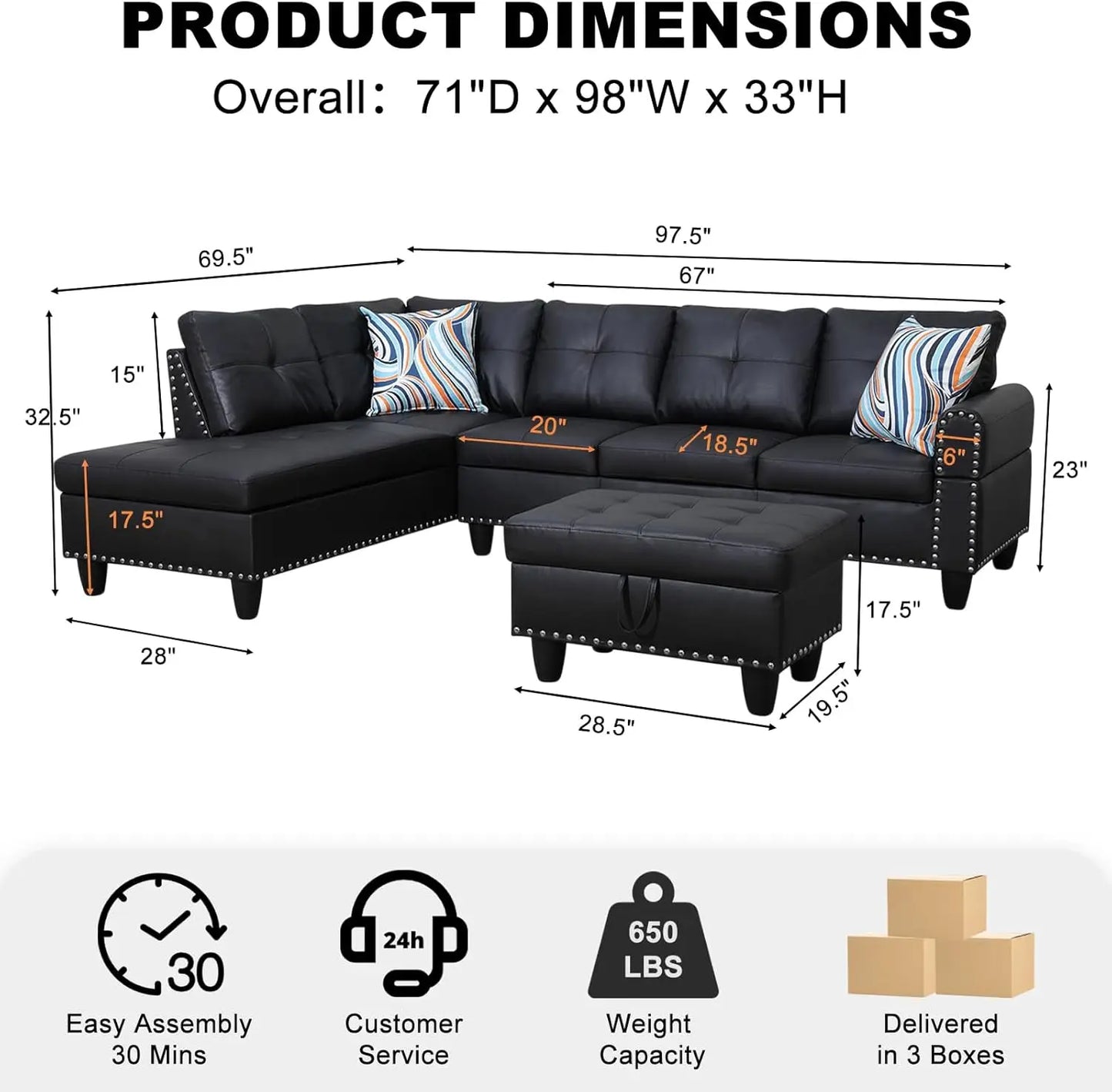 XMSJ Sectional Sofa Couch Modern 4 Seater L Shaped