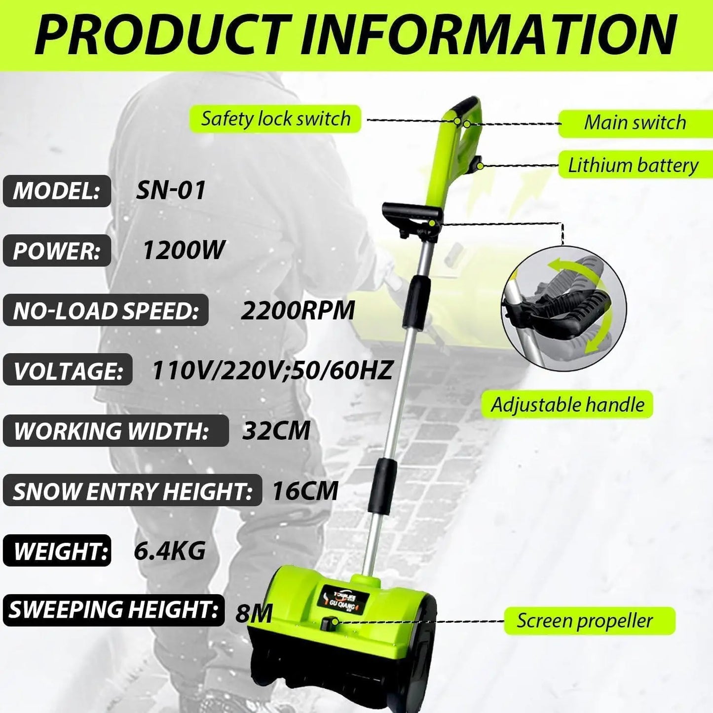 Brushless Cordless Snow Shovel 40V Battery Powered Snow Blower