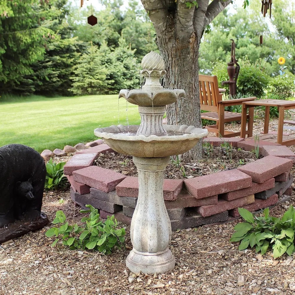 Solar Fountain With Battery Backup 2 Layer Outdoor Earth Finish