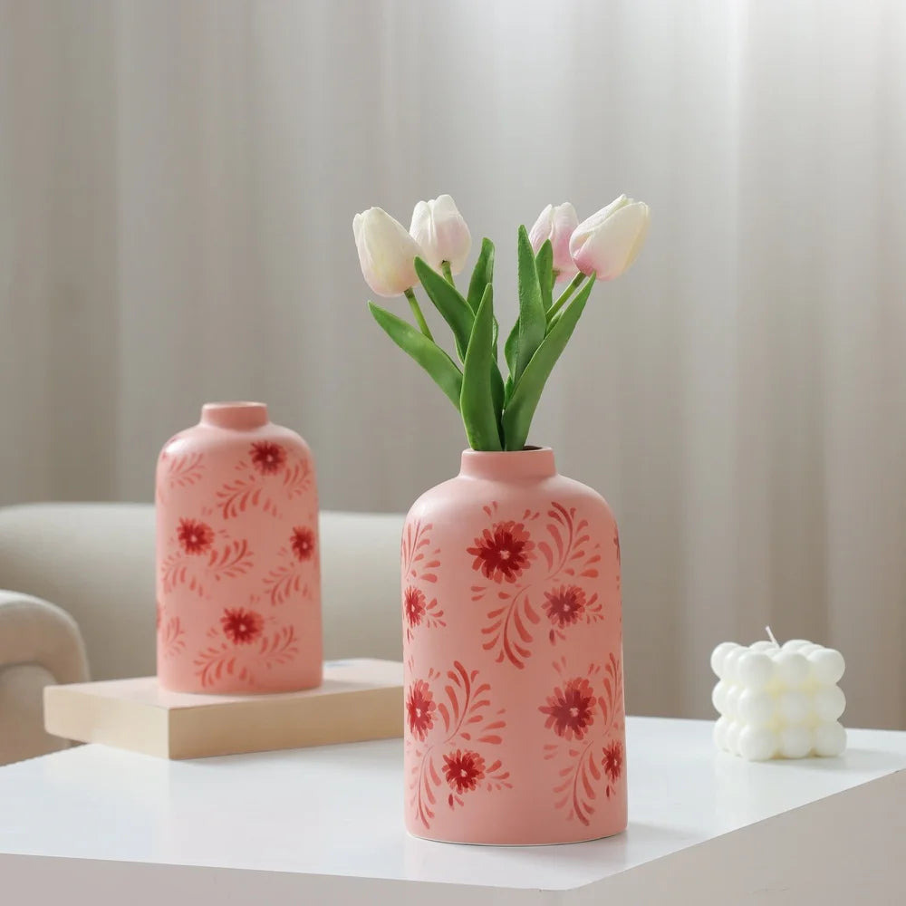 XMSJ Decorative Ceramic Vase Hand Painted Floral Design