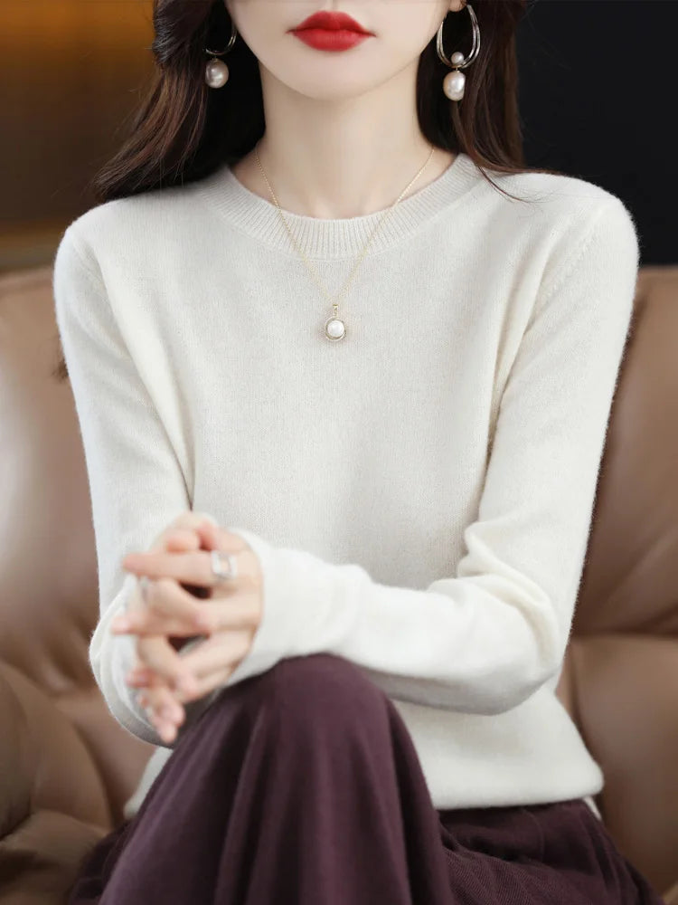 Addonee Merino Wool Women O Neck Sweater Long Sleeve