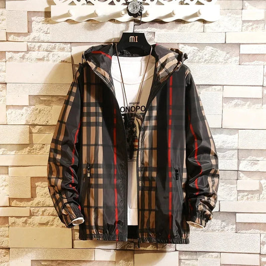 Sichuan Korean Style Plaid Hooded Jacket Mens Spring Casual