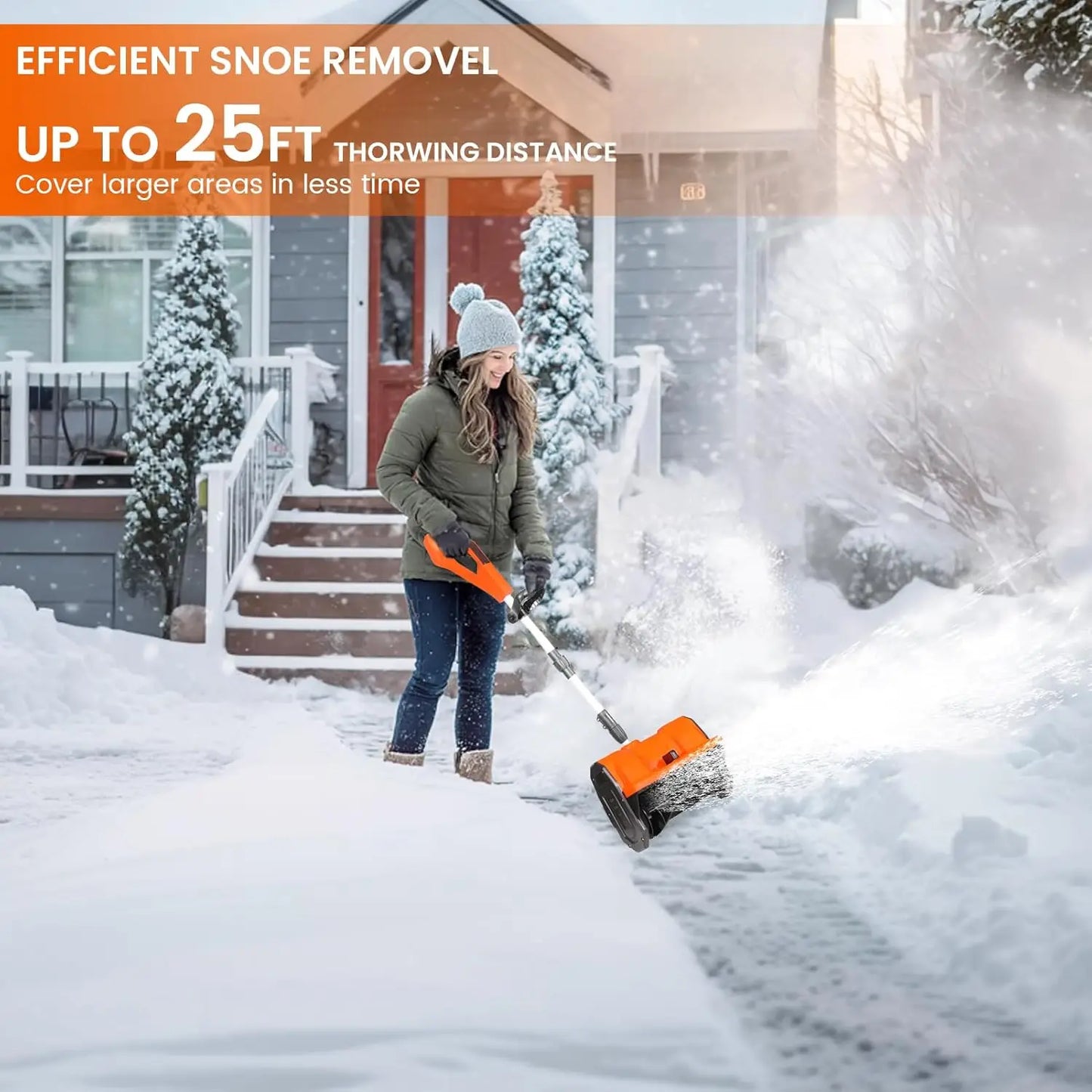 Cordless Snow Shovel With 2x 48V Motors And 4Ah Battery