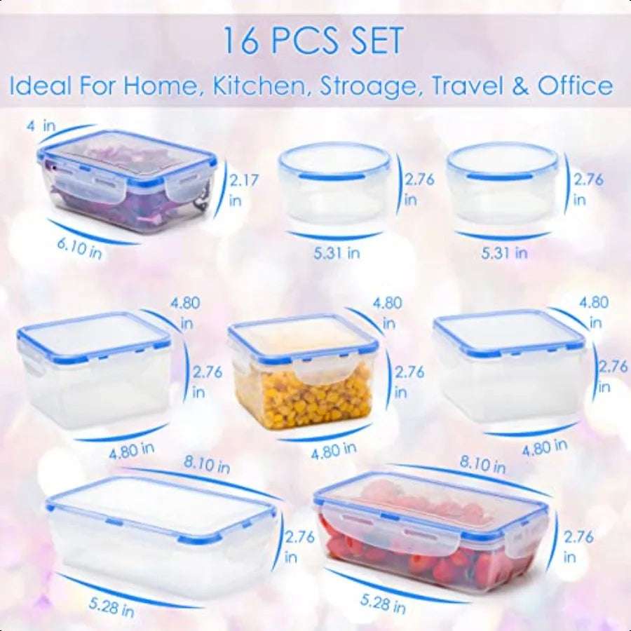 HignConcerned Air Tight 16 Piece Plastic Food Storage Sets