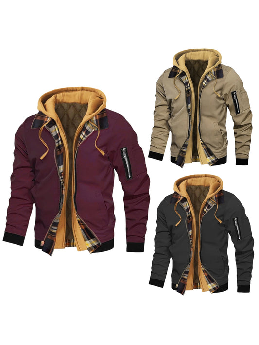 Men's Winter Hooded Jacket With Faux Fur Lining And Pockets