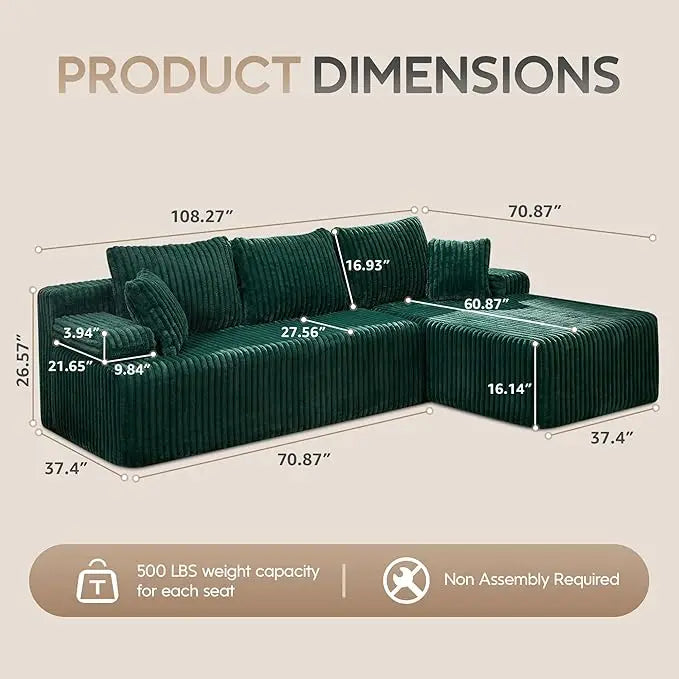 HUANZHUANG Modular L Shaped 3 Seat Sectional Sofa With Memory Foam Storage