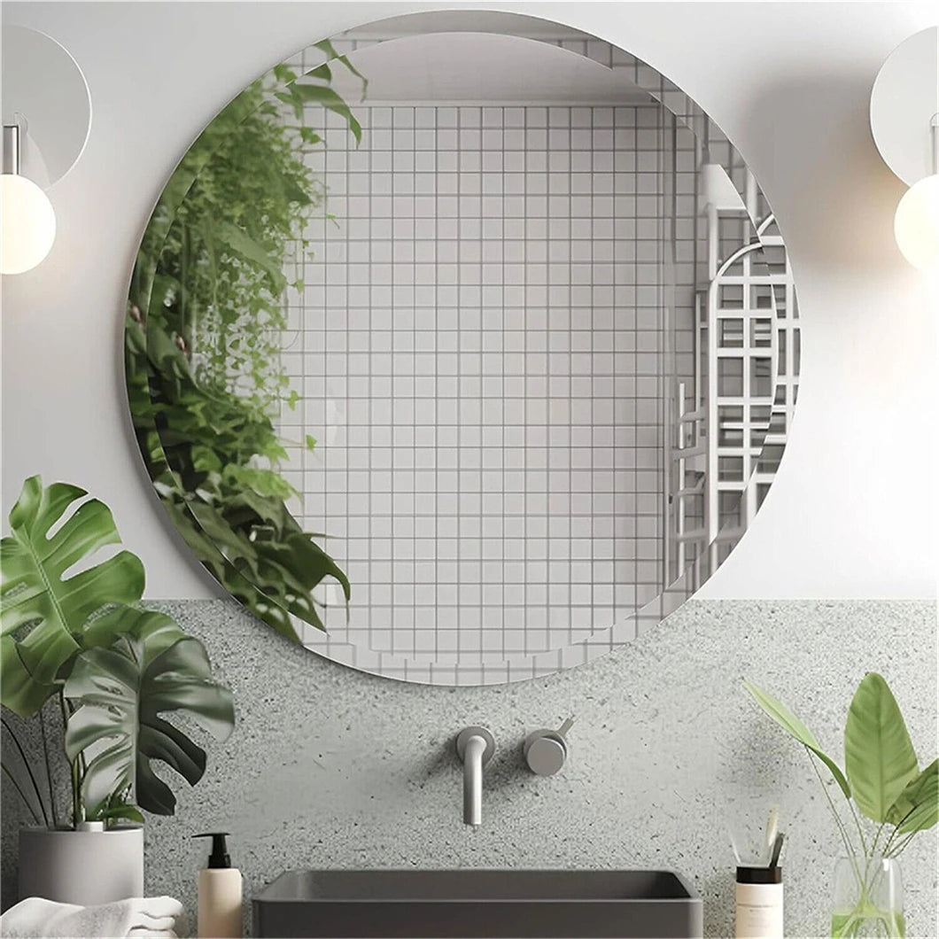 BORWART Round Wall Mirror Frameless Beveled Edge Bathroom