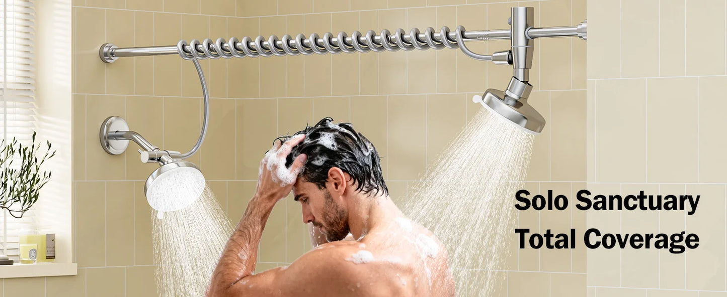 Tandem Dual Shower Head For Couples With Adjustable Slider