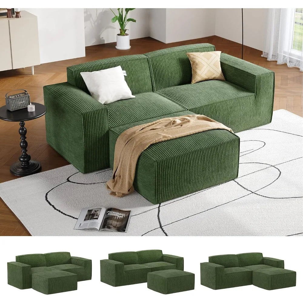 DAFIFY Sectional Corduroy L Shape Chaise Modern Plush
