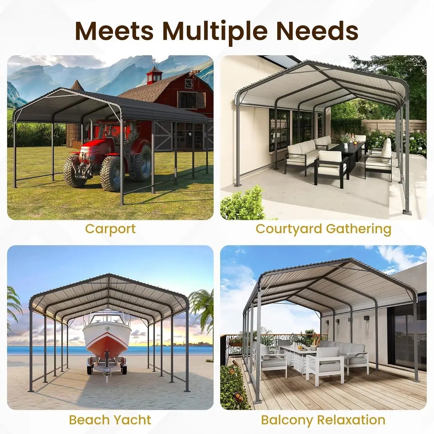 Metal Carport Canopy With Reinforced Frame For All Weather Garage