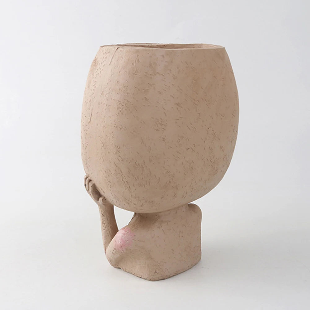 Flower Pot Girl Face Head Figurine Decor For Garden Pots