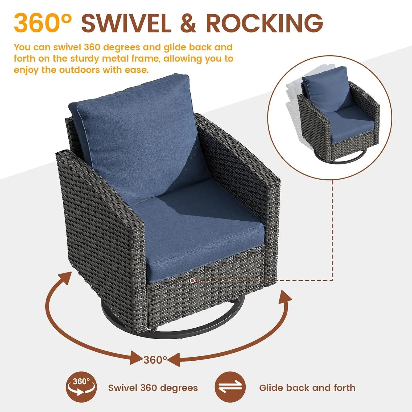 PE Rattan Sectional Sofa Set Swivel Chair Side Table
