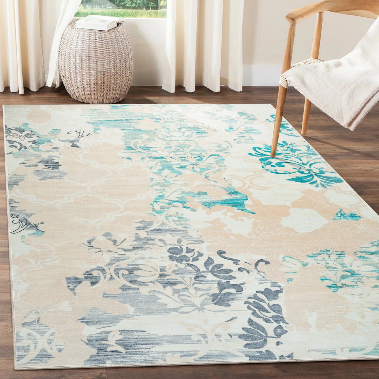 Noahas Living Room Floral Area Rugs Traditional Faux Wool