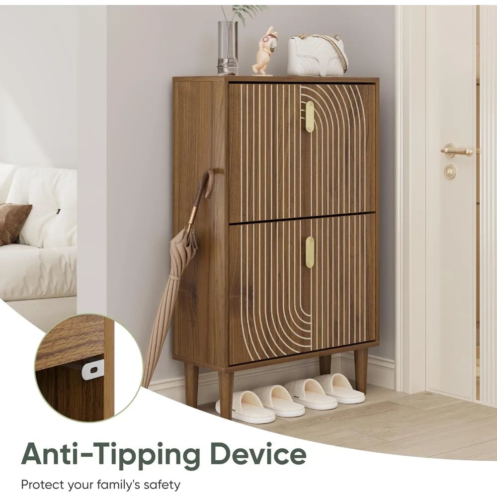 Shoe Cabinet With 2 Flip Drawers Freestanding Organizer