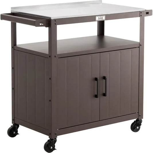 Outdoor Grill Cart With Stainless Steel Tabletop And Storage Cabinet