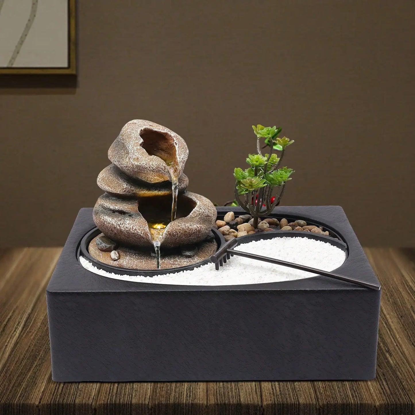 Hign Concerned Tabletop LED Waterfall Zen Fountain Bonsai
