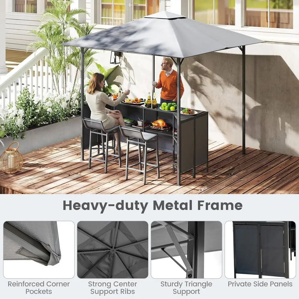 MKDK 3 Piece Patio Bar Set Double-Tier Gazebo And Stools