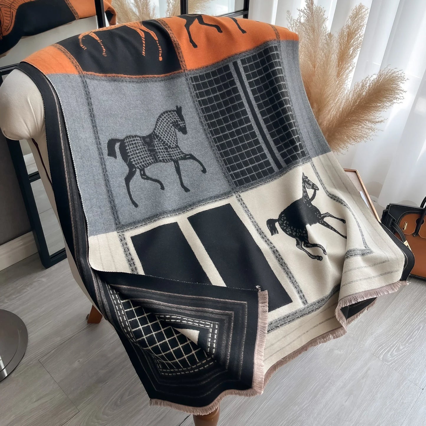 IROJEFF Luxury Winter Scarf Women Horse Print Warm Shawl