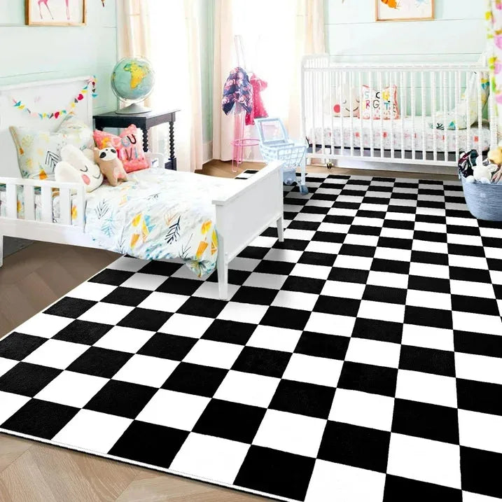 CN Checkered Area Rug Checkerboard Plaid Carpet Living Room