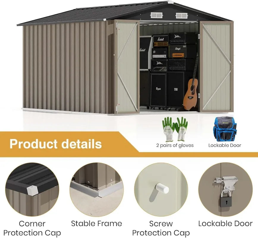 Outdoor Steel Storage Shed With Lockable Doors For Tools