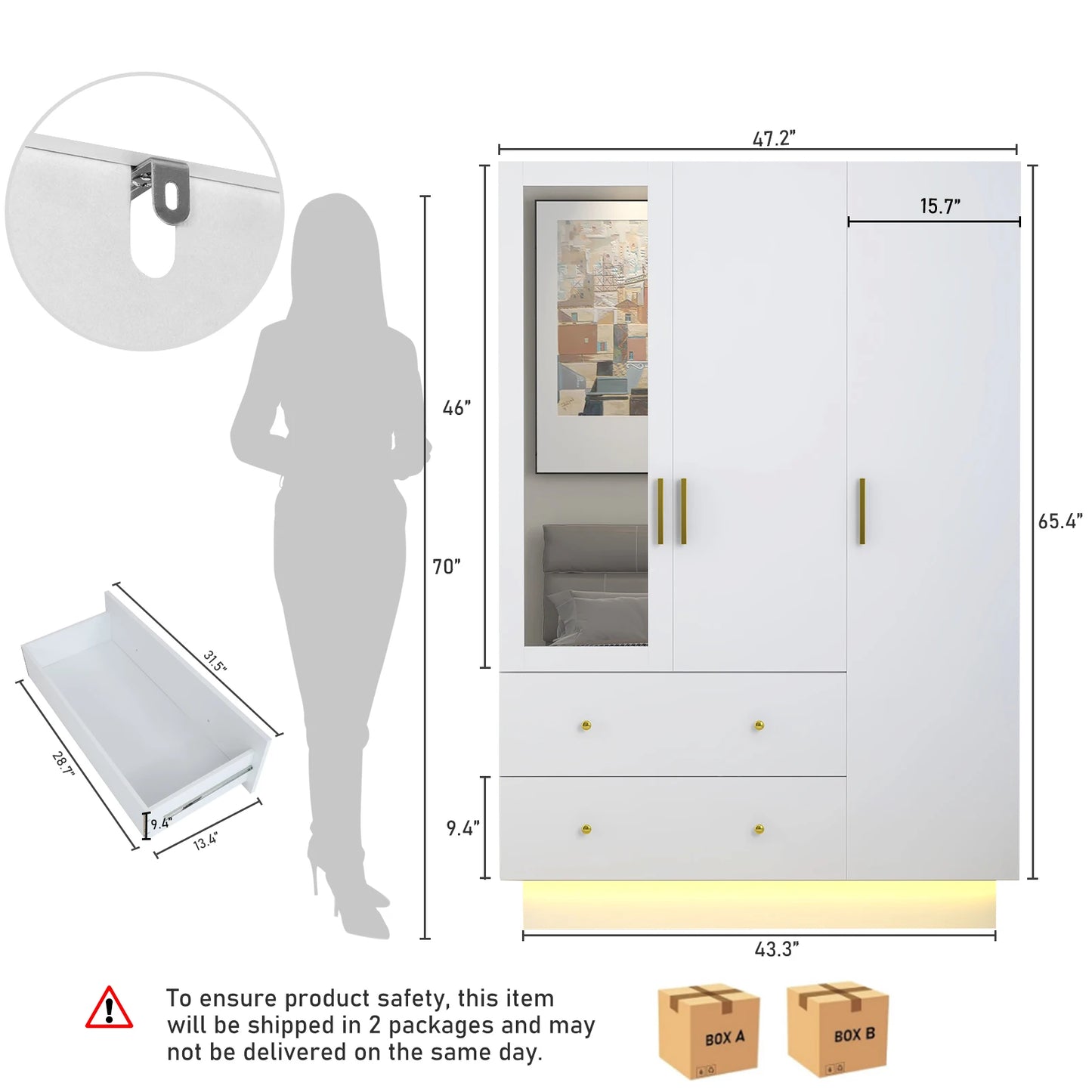 QiaoShiRen Modern Wooden Armoire Wardrobe With Hanging Rod