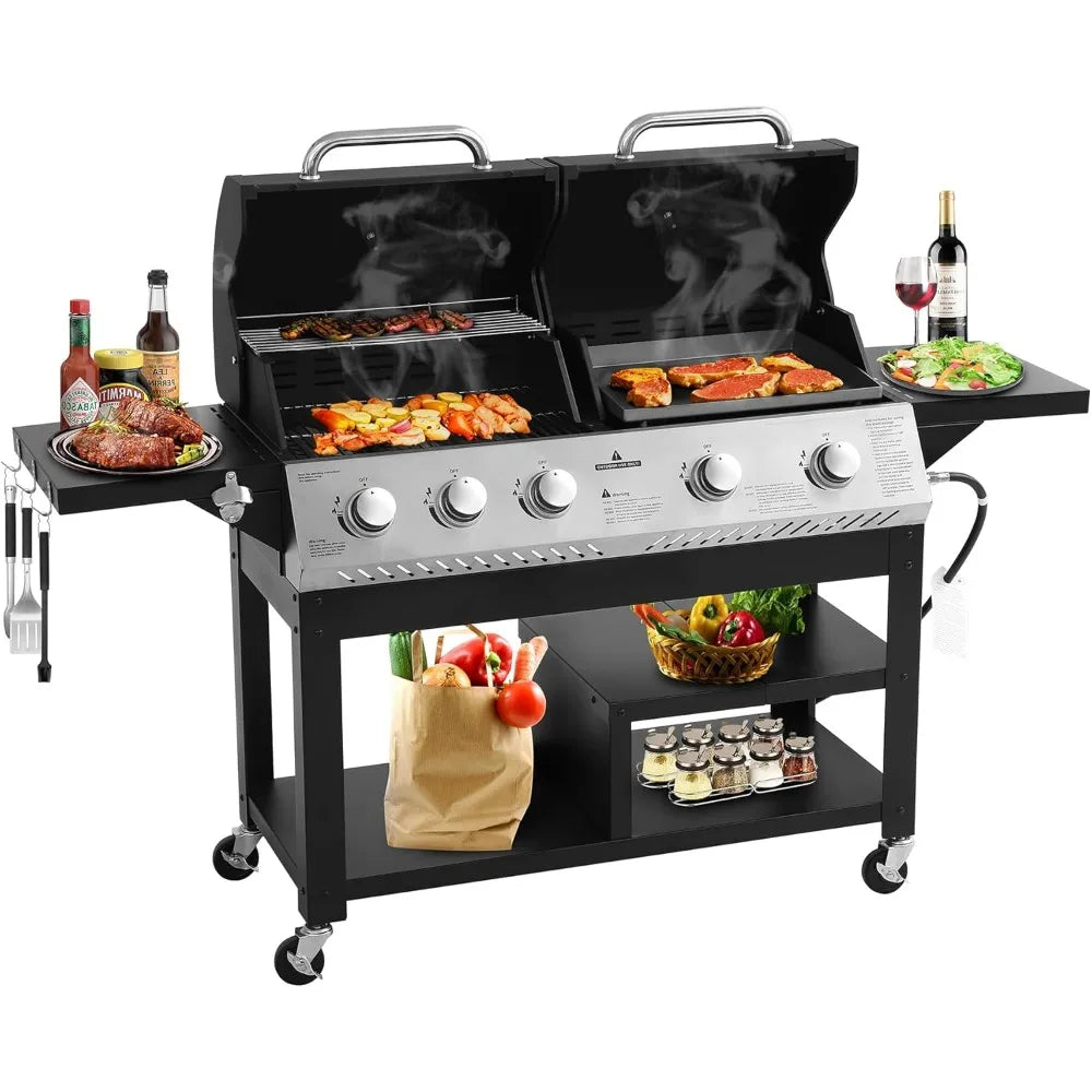 Propane Gas Grill 5-Burner 54000 BTU Porcelain-Enameled Cast Iron Grate