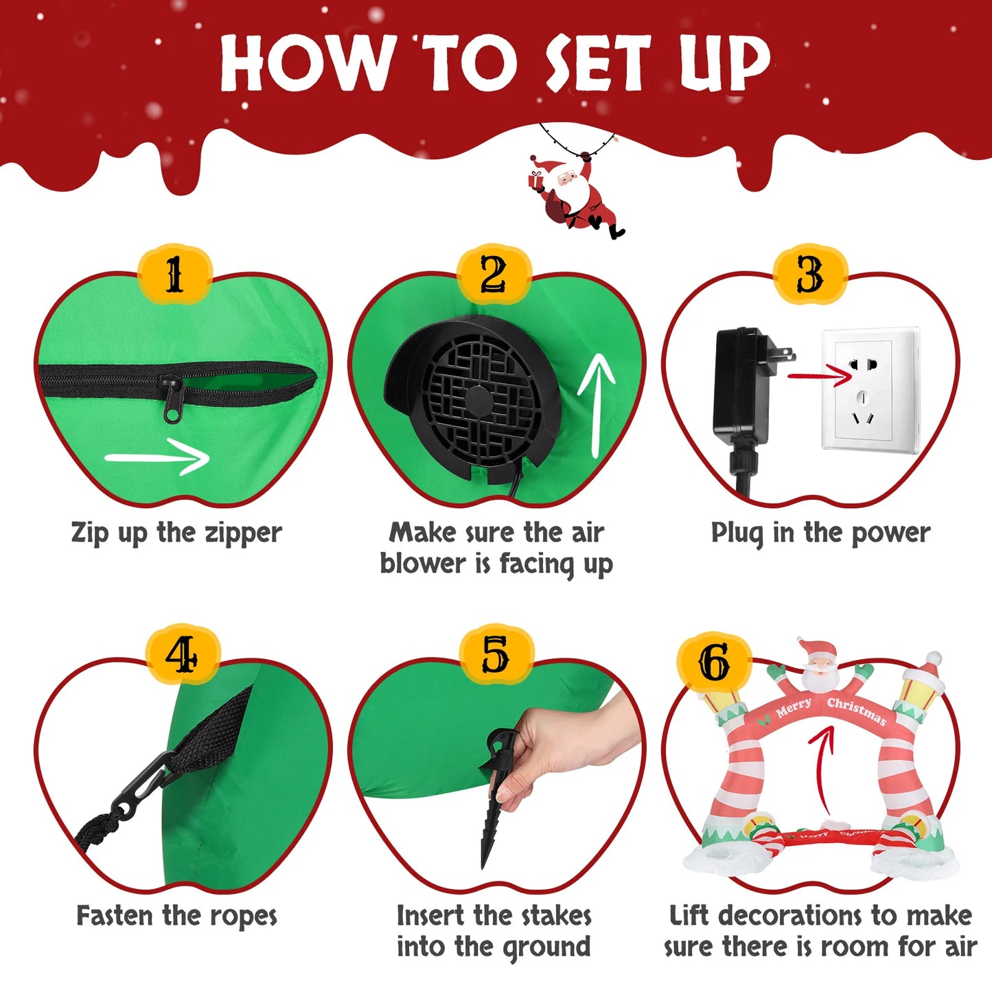 Hign-concerned Chemical Inflatable Santa Arch With LED