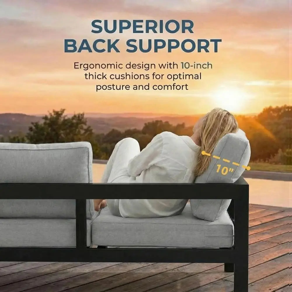 Weather Resistant Metal Patio Furniture Set With Deep Seating Armrests