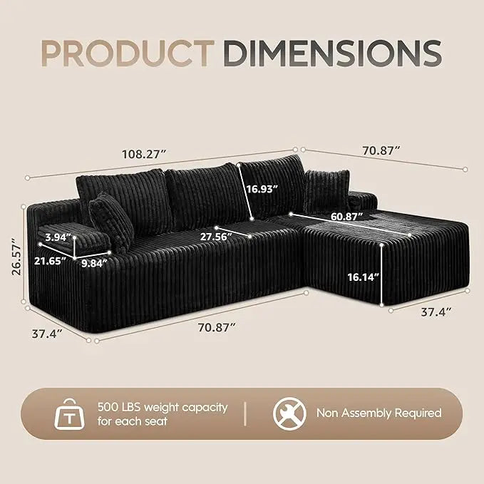 HUANZHUANG Modular L Shaped 3 Seat Sectional Sofa With Memory Foam Storage
