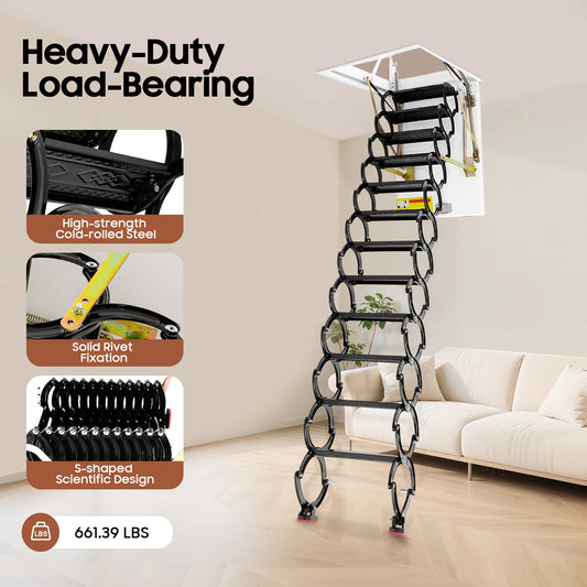 Hign-concerned 12 Step Pull Down Attic Ladder 661lbs