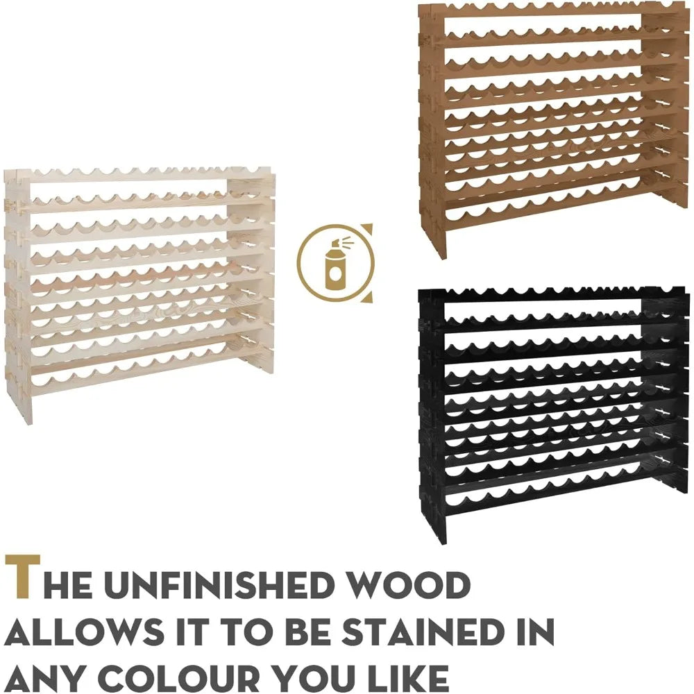 Wooden 96 Bottles Stackable 8 Tier Wine Rack Freestanding