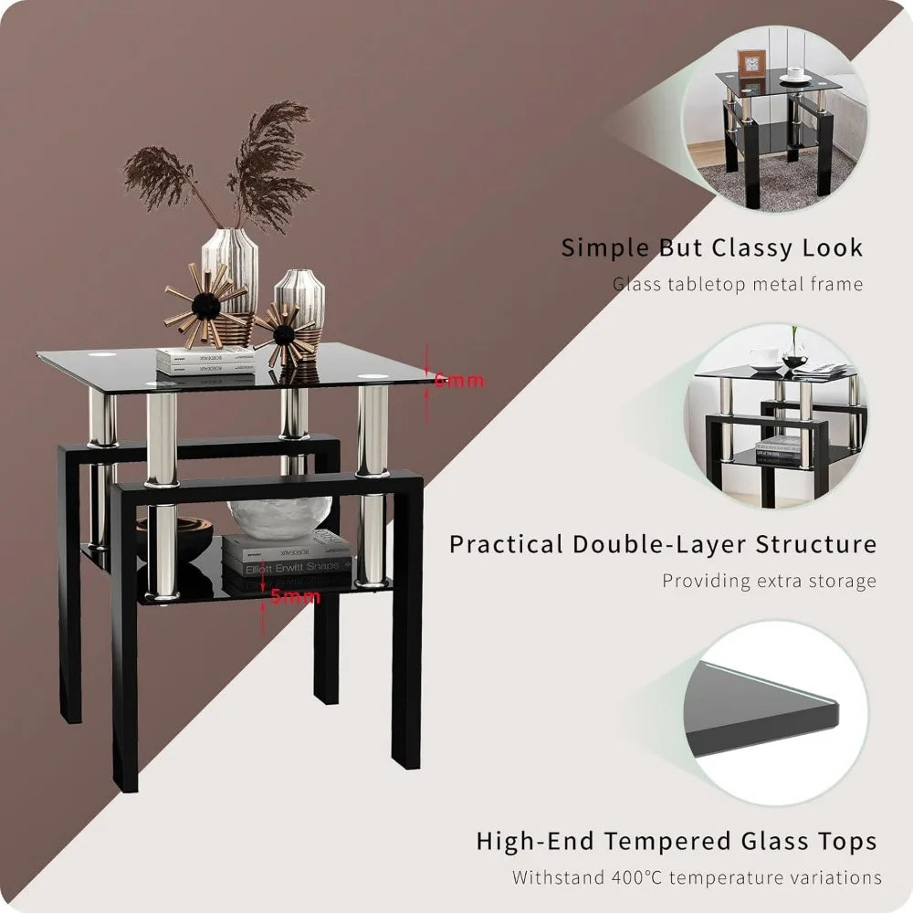 Tempered Glass Coffee Table Set Of 3 Metal Frame Tables