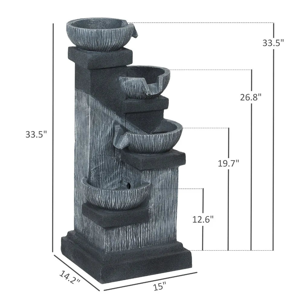 Outdoor Waterfall Fountain Four Tier With LED Lights Pump