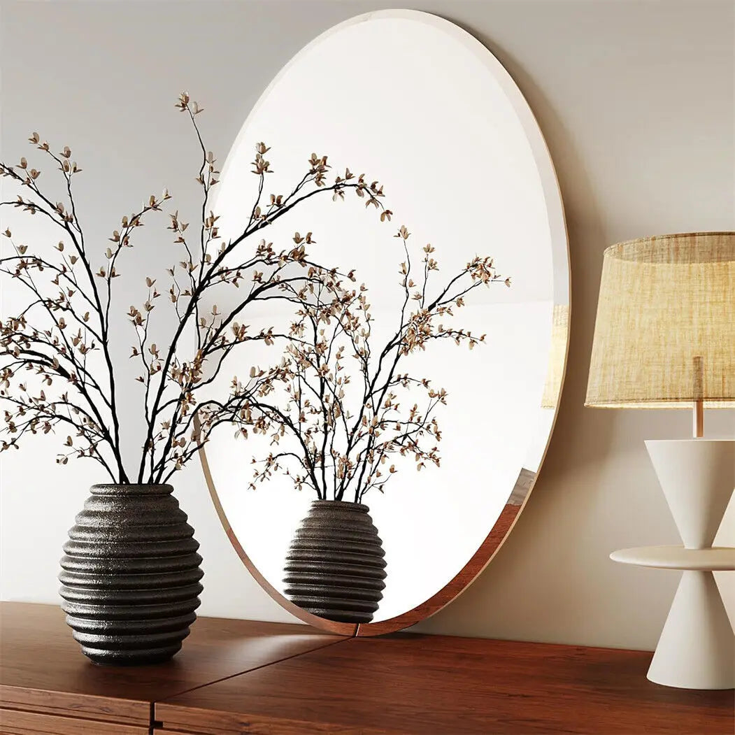 BORWART Frameless Oval Wall Mirror Beveled Silver Edge